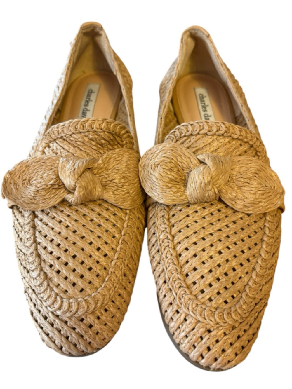 Charles David Woven Raffia Bow Loafers, 9.5, Pointed Toe Slip On Resort Chic - Picture 3 of 12